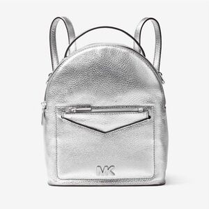 MICHAEL KORS Jessa Small Metallic silver Pebbled Leather Convertible Backpack